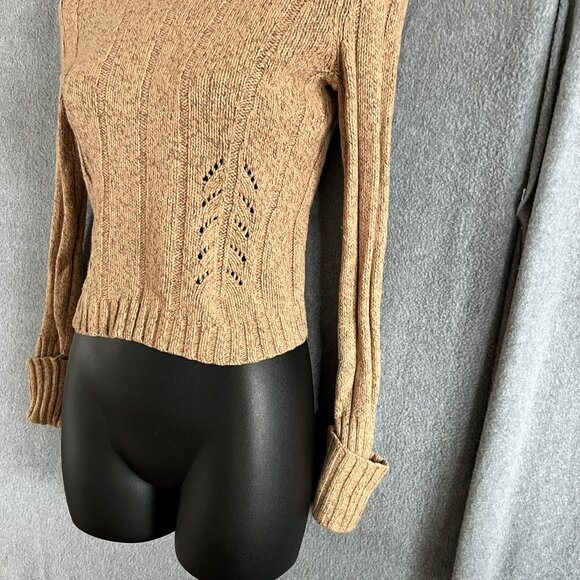 VTG Express Camel Cable Knit Angora Blend Turtleneck Swtr Sz S Cropped Lng Slv - Picture 3 of 10
